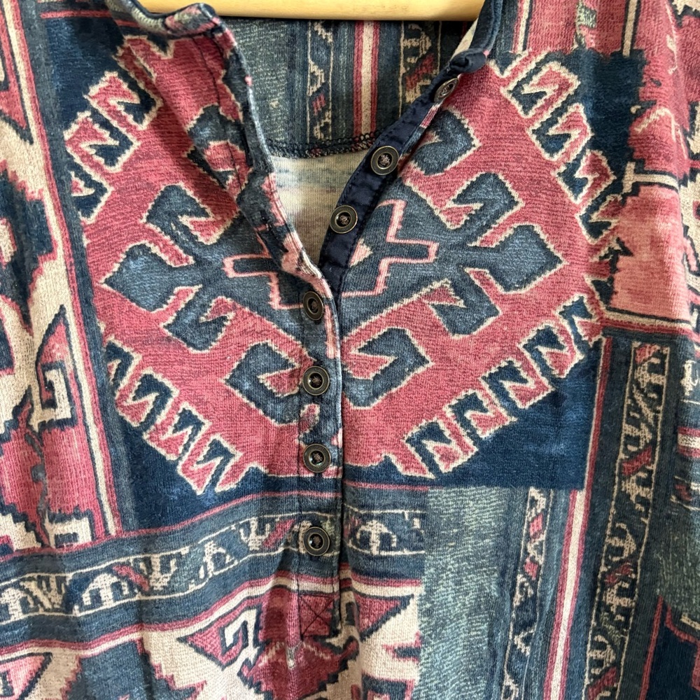 Ralph Lauren Aztec Print Henley Button Up 100% Cotton 3/4 Length Sleeve Shirt L - Picture 3 of 8